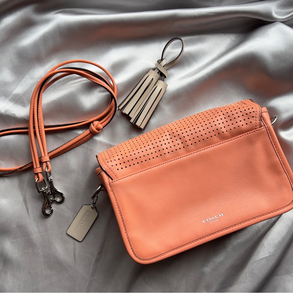 Coach Women’s Legacy Coral Perforated Leather Penelope Shoulder Crossbody Bag - Picture 9 of 13
